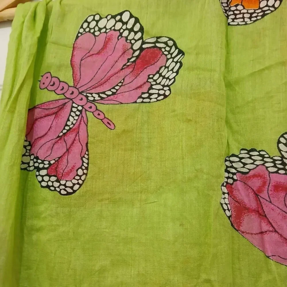 Chemistry ny women lime green pink butter fly rectangular spring summer scarf